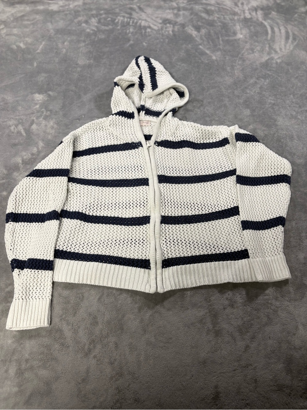 SO Hooded Striped Zip Cardigan - White & Navy